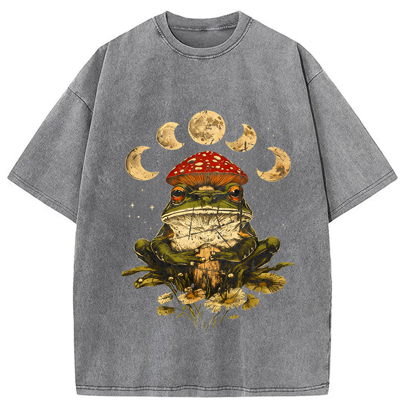 Modecanvas Weird Frog Mushrooms 90s Vintage Washed T-Shirt