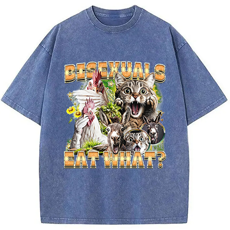 Modecanvas Bisexuals Eat What? DTG Printing Washed T-Shirt