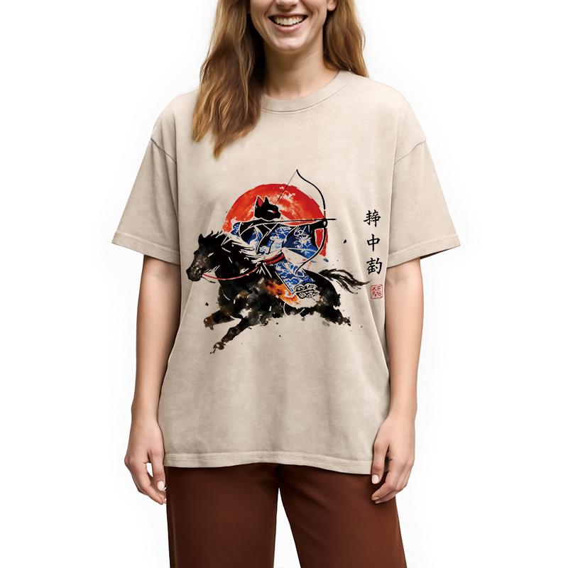 Modecanvas Year Of The Horse Cat DTG Printing Washed T-Shirt