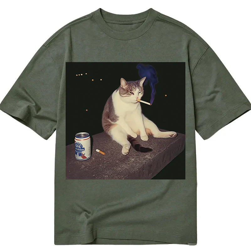 Modecanvas Cigarette Kitten Funny Smoking Cat Meme DTG Printing Classic T-Shirt-modecanvas