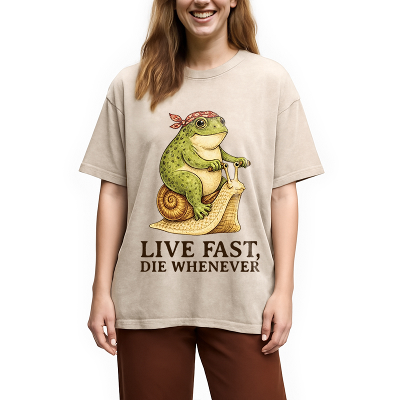 Modecanvas Live Fast Die Whenever DTG Printing Washed T-Shirt