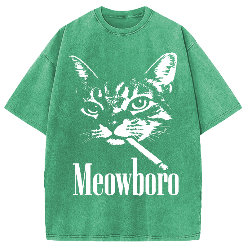 Modecanvas Vintage Smoking Cat DTG Printing Washed T-Shirt