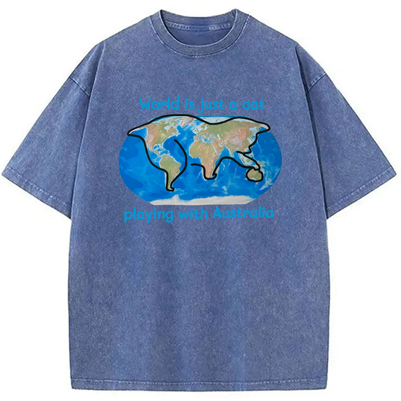 Modecanvas World is Just a Cat DTG Printing Washed T-Shirt