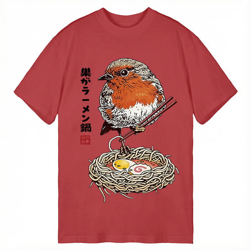 Modecanvas Northern Cardinal With Ramen Nest DTG Printing Classic T-Shirt-modecanvas