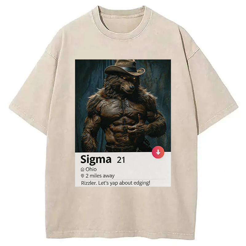 Modecanvas Sigma Werewolf Meme DTG Printing Washed T-Shirt