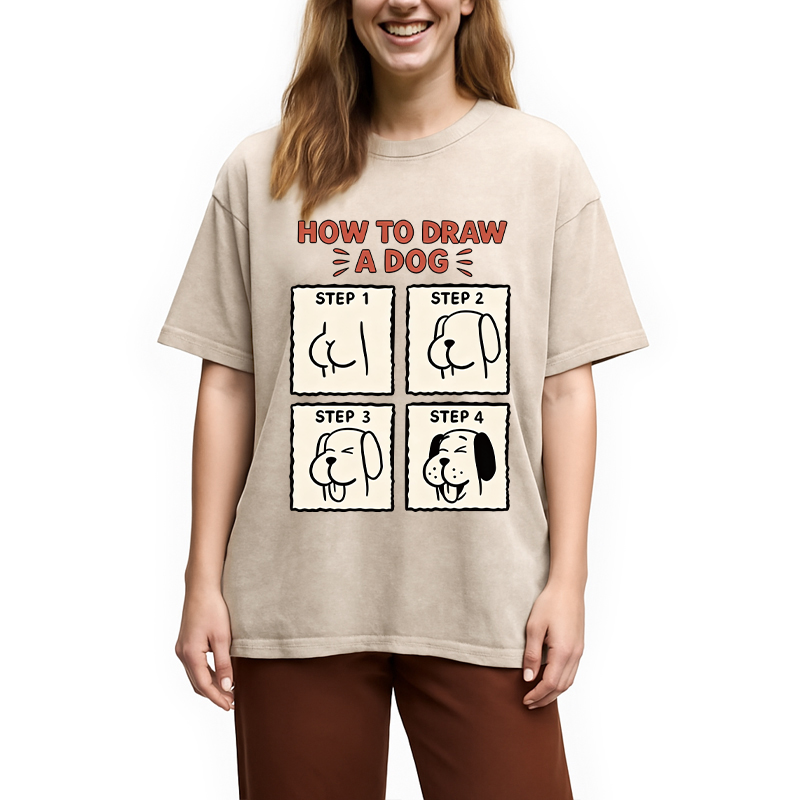 Modecanvas How To Draw A Dog DTG Printing Washed T-Shirt