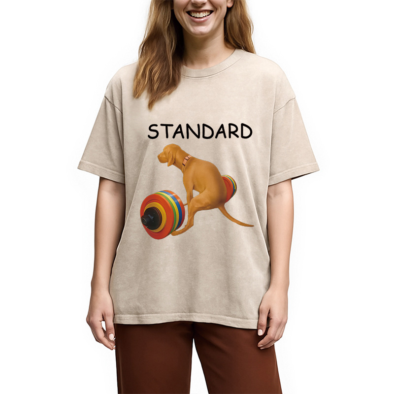 Modecanvas Standard Dog FItness Meme Washed T-Shirt
