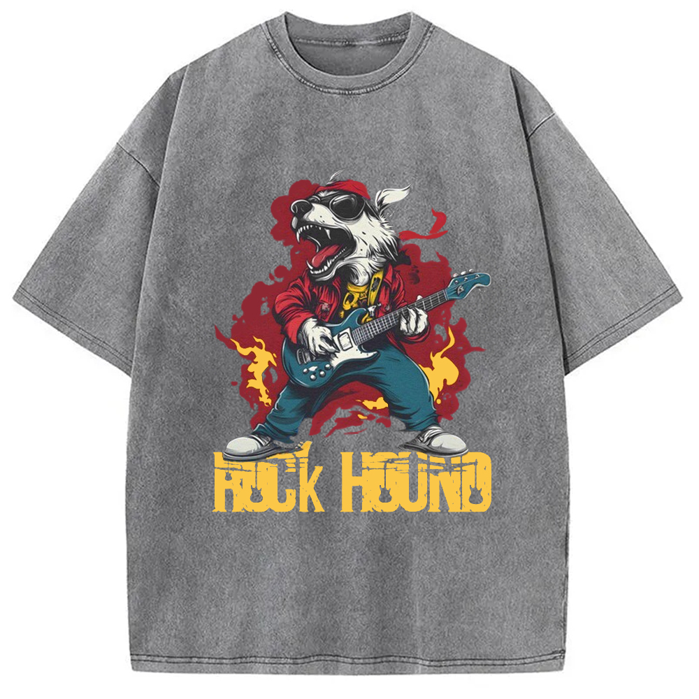 Modecanvas Rock Dog Playing Guitar Washed T-Shirt