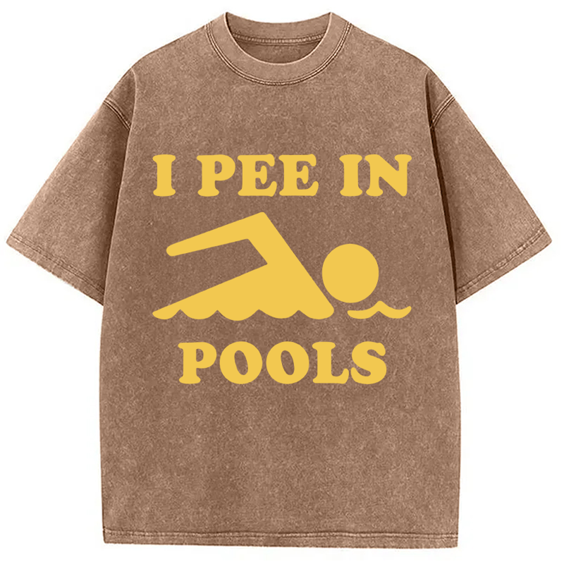 Modecanvas Mens I Pee in Pools DTG Printing Washed T-Shirt-modecanvas
