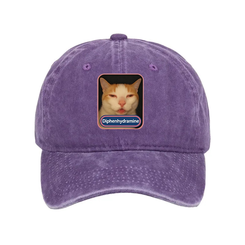 Modecanvas Pink Diphenhydramine Meme Cat Washed Cap-modecanvas