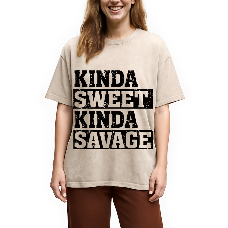 Modecanvas Kinda Sweet Kinda Savage DTG Printing Washed T-Shirt