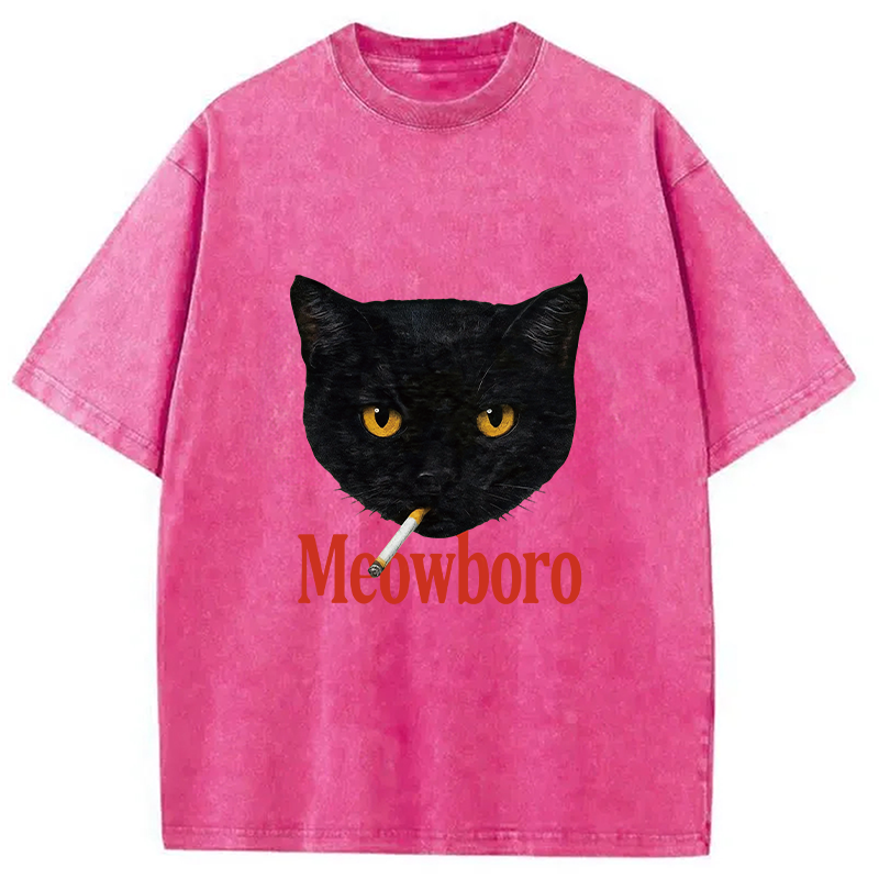 Modecanvas Smoking Black Cat Vintage Washed T-Shirt-modecanvas
