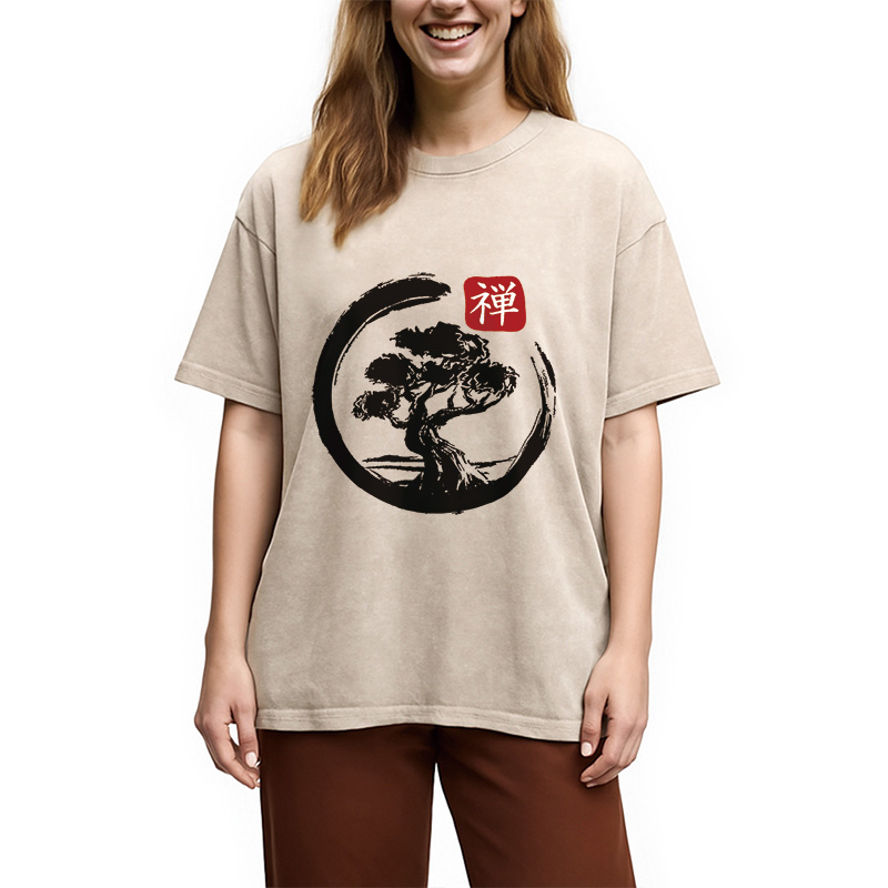 Modecanvas Enso Circle Bonsai Washed T-Shirt