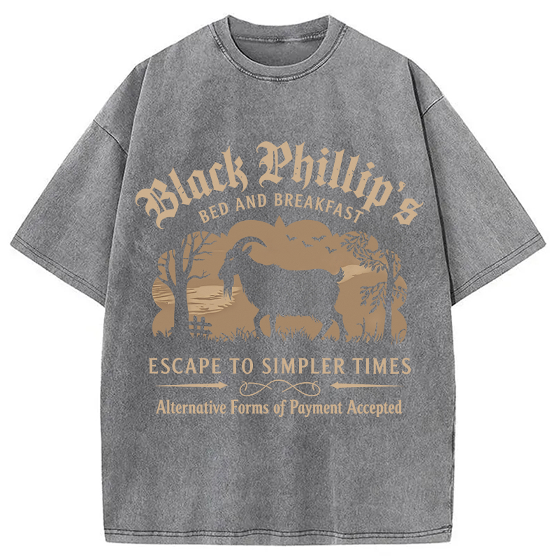 Modecanvas Black Phillip Bed & Breakfast DTG Printing Washed T-Shirt