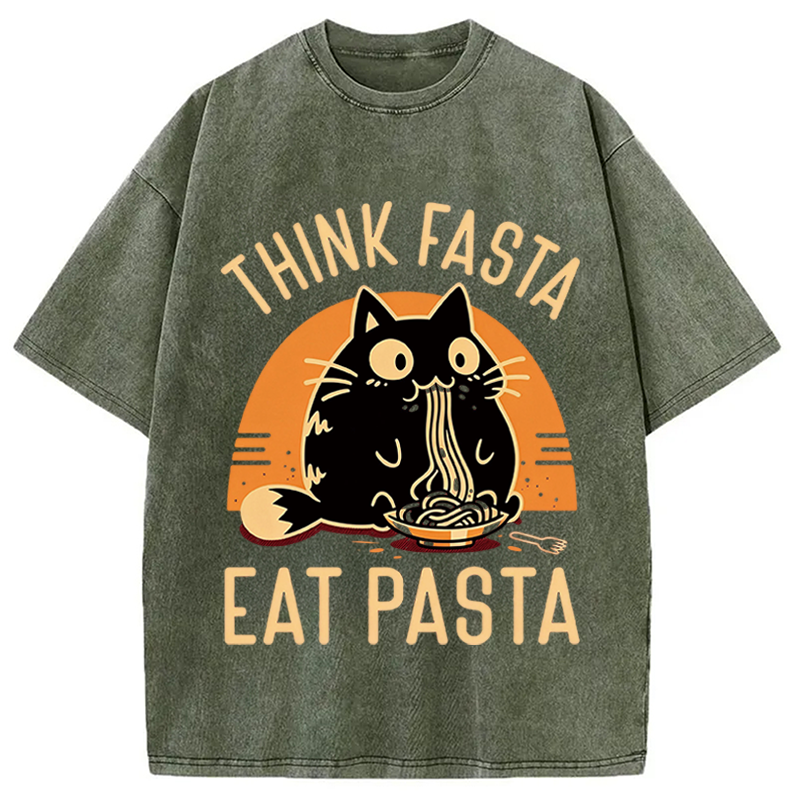 Modecanvas Funny Hungry Cat DTG Printing Washed T-Shirt