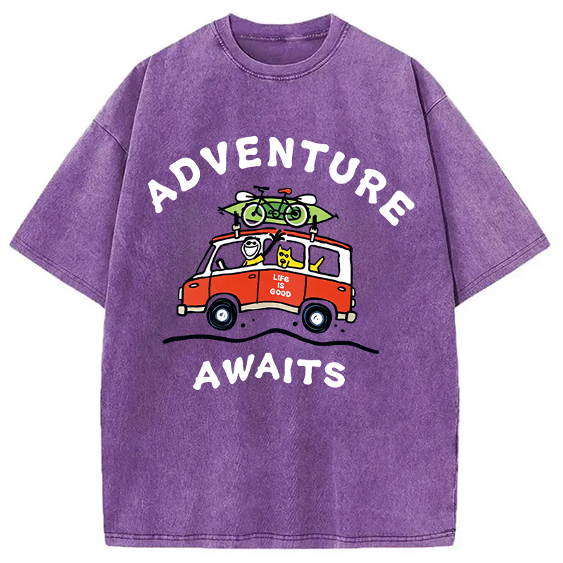 Modecanvas Life Is Good Adventure Awaits DTG Printing Washed T-Shirt