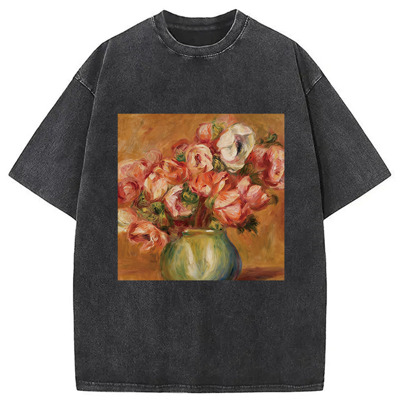 Modecanvas Vintage Flowers DTG Printing Washed T-Shirt