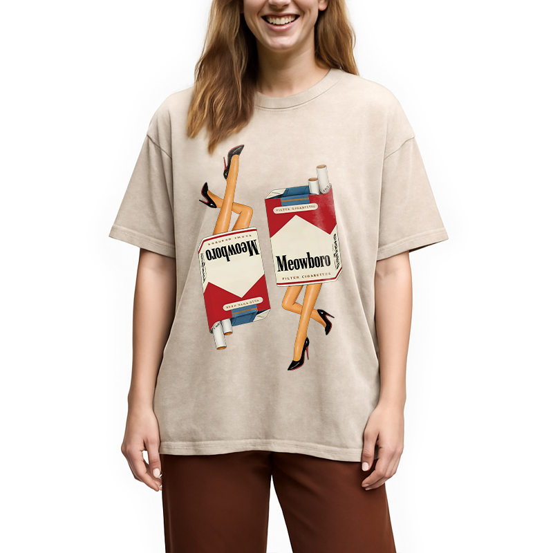 Modecanvas Funny Meowboro Meme Washed T-Shirt