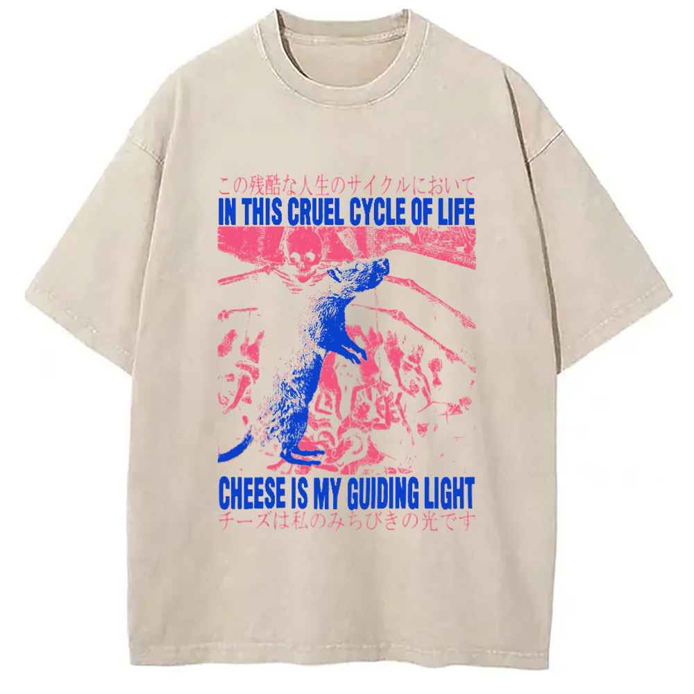 Modecanvas Cheese is My Guiding Light Rat Washed T-Shirt-modecanvas