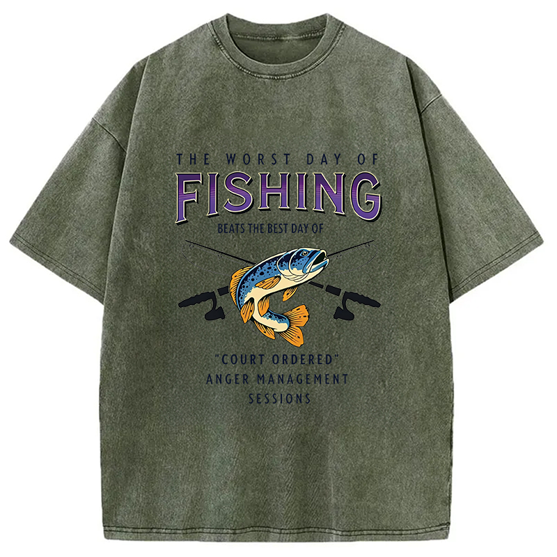 Modecanvas The Worst Day Of Fishing Beats DTG Printing Washed T-Shirt