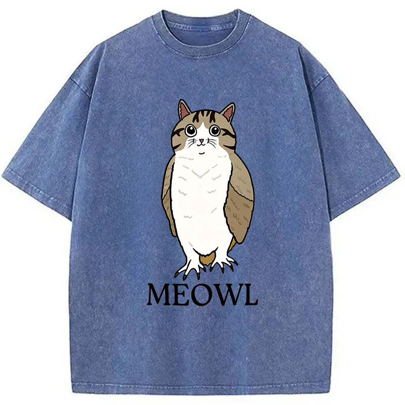 Modecanvas Meowl Meme DTG Printing Washed T-Shirt