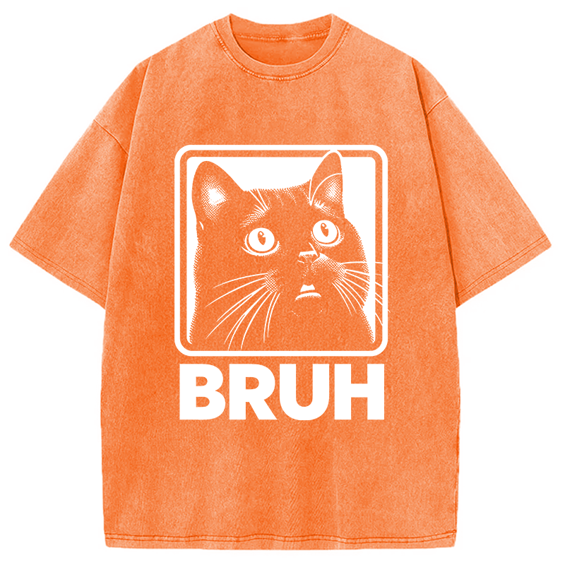 Modecanvas BRUH Cat Washed T-Shirt-modecanvas