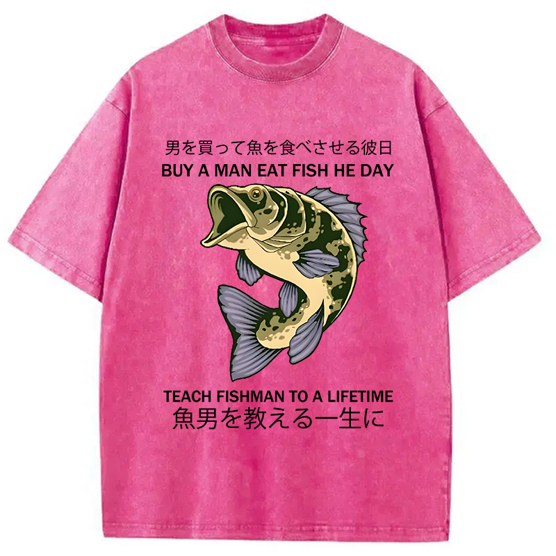 Modecanvas Teach A Man To Fish Washed T-Shirt-modecanvas