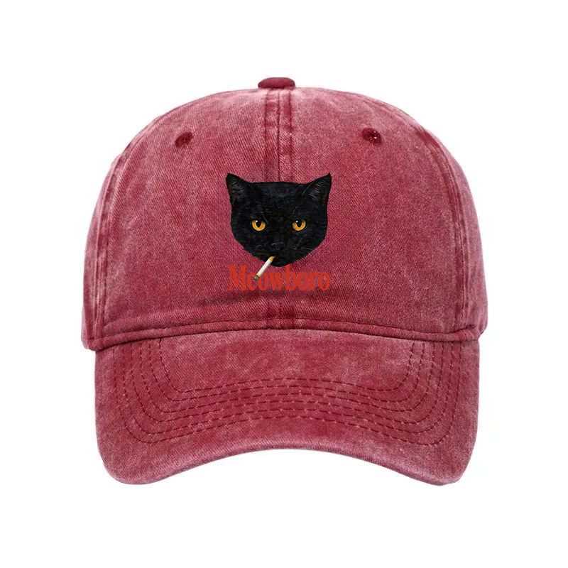 Modecanvas Smoking Black Cat Vintage Washed Cap-modecanvas