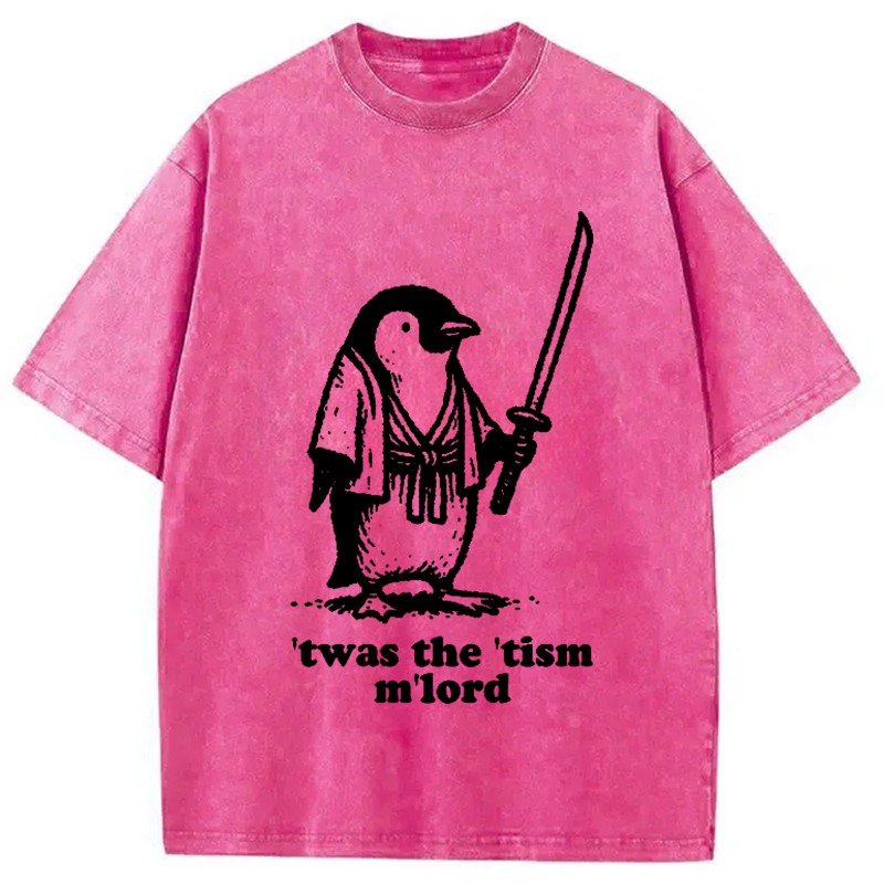 Modecanvas Focused Penguin Samurai Washed T-Shirt-modecanvas