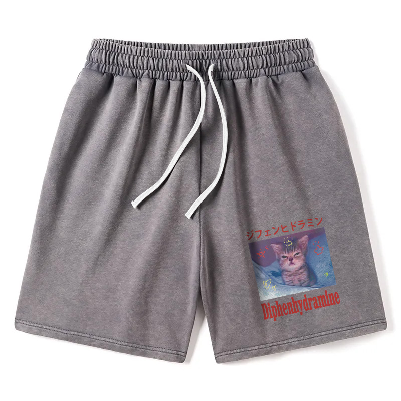 Modecanvas Diphenhydramine Cat Funny Meme Washed Short