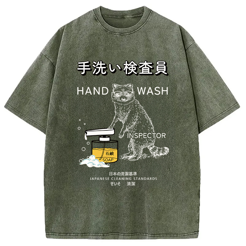 Modecanvas Raccoon Hand Wash Inspector DTG Printing Washed T-Shirt-modecanvas
