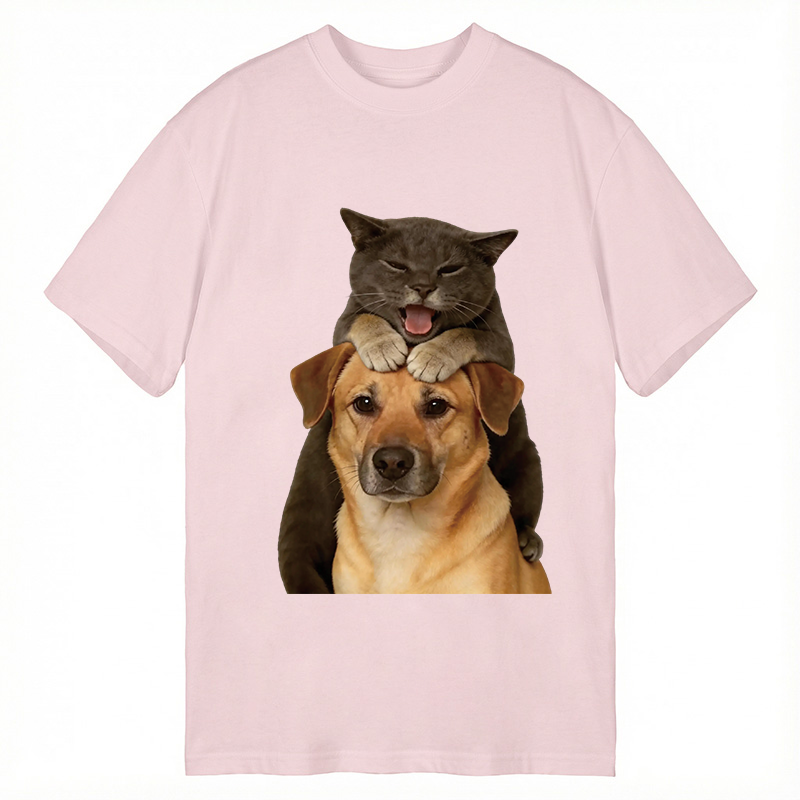 Modecanvas Funny Cute Fighting Dog And Cat DTG Printing Classic T-Shirt-modecanvas