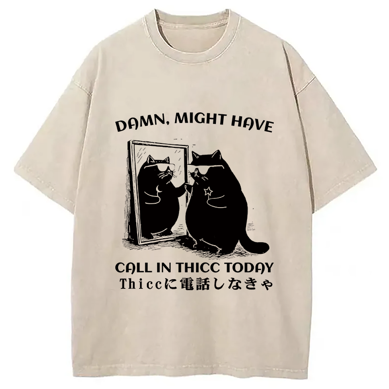 Modecanvas Black Cat Admiring Himself Washed T-Shirt