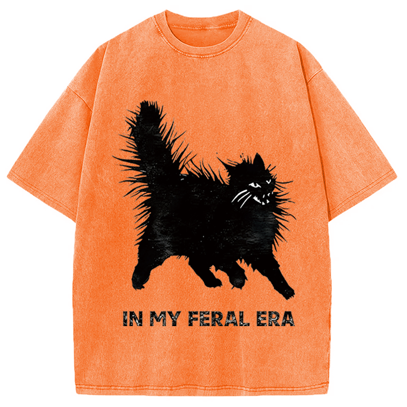 Modecanvas Wild Black Cat DTG Printing Washed T-Shirt