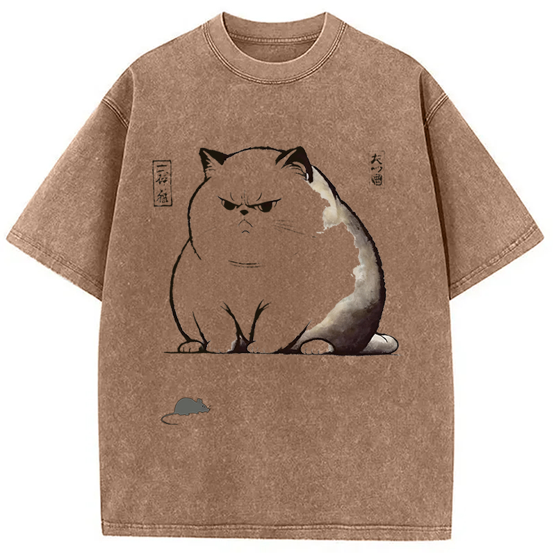 Modecanvas Ukiyo-e Cat DTG Printing Washed T-Shirt-modecanvas