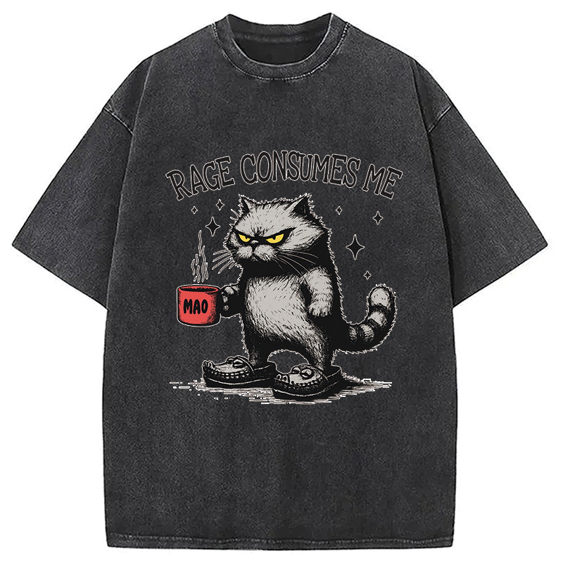 Modecanvas Rage Consumes Me Cat Washed T-Shirt