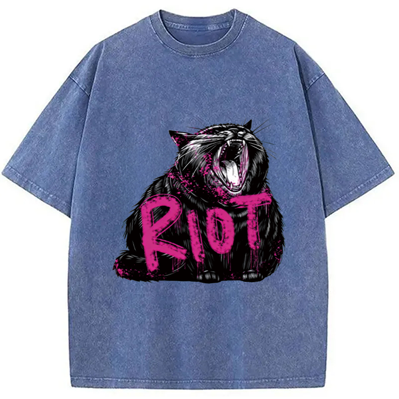 Modecanvas Riot Cat DTG Printing Washed T-Shirt