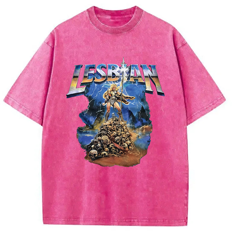 Modecanvas Lesbian Warrior Washed T-Shirt-modecanvas