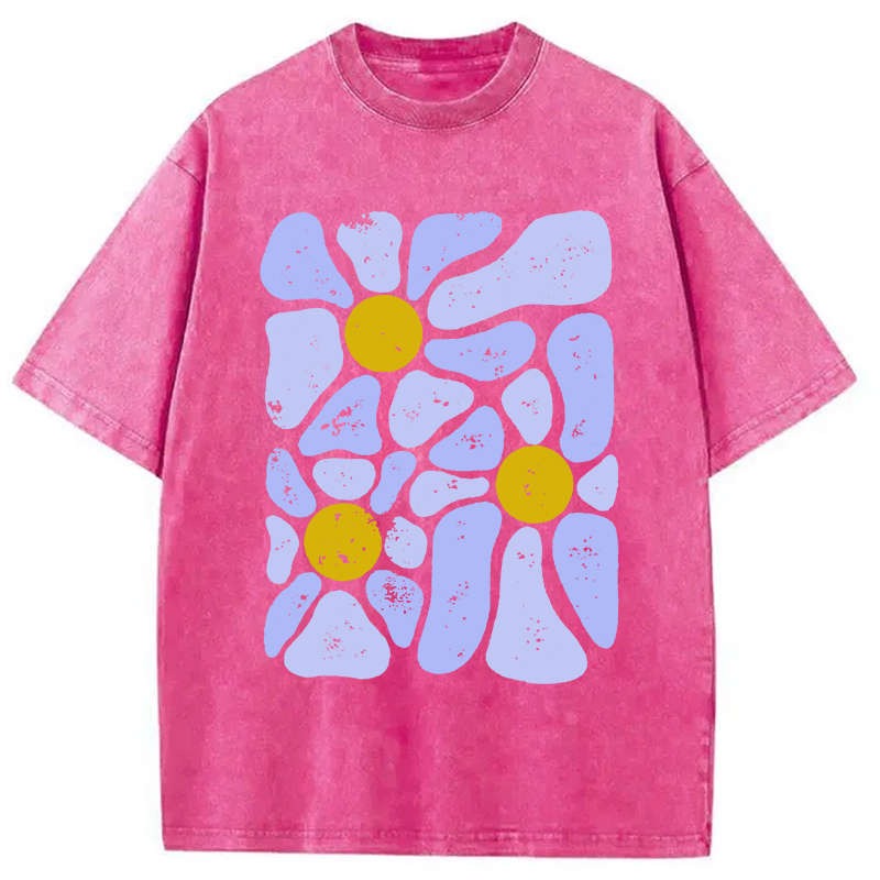 Modecanvas Abstract Flowers Art Washed T-Shirt-modecanvas