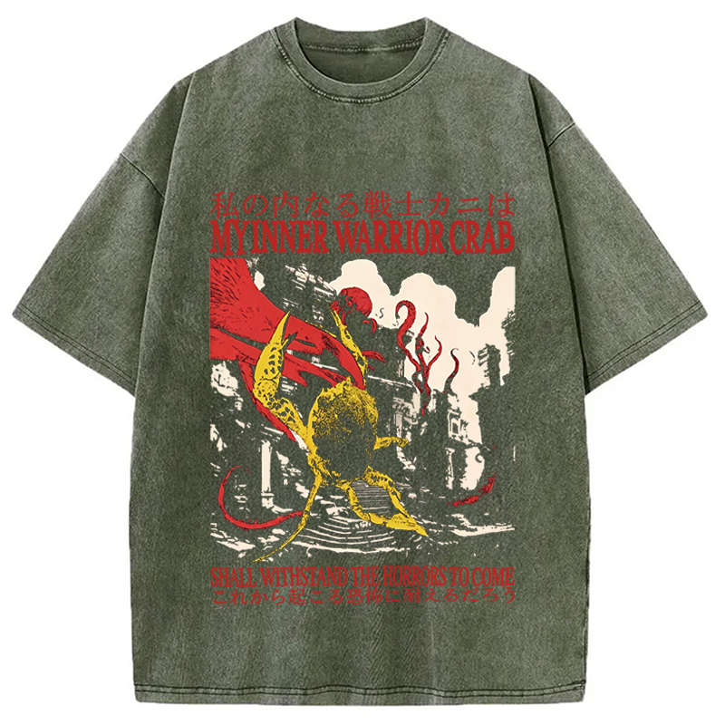 Modecanvas My Inner Warrior Crab Funny DTG Printing Washed T-Shirt