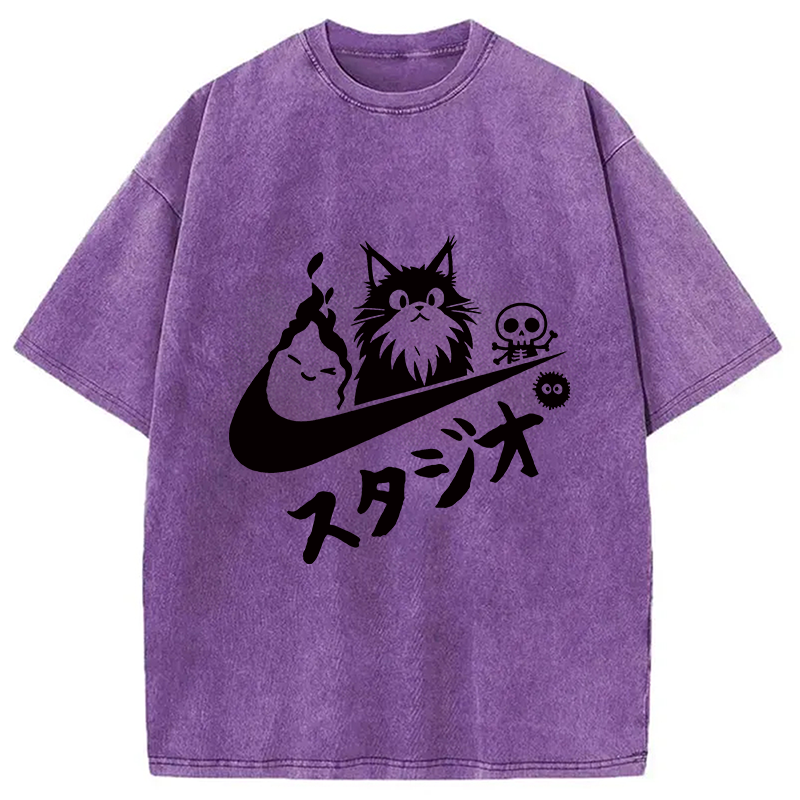 Modecanvas Black Cat Vintage Washed T-Shirt