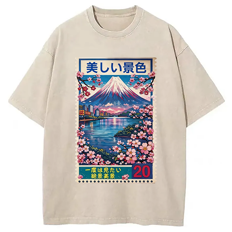 Modecanvas Springtime Scenery DTG Printing Washed T-Shirt