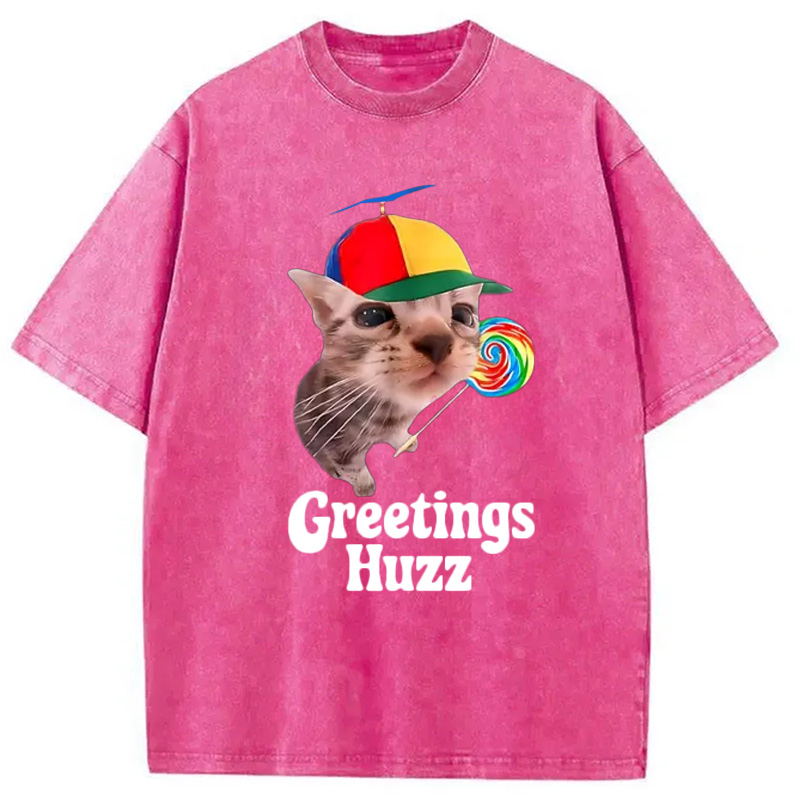 Modecanvas Funny Lollipop Cat Meme Washed T-Shirt