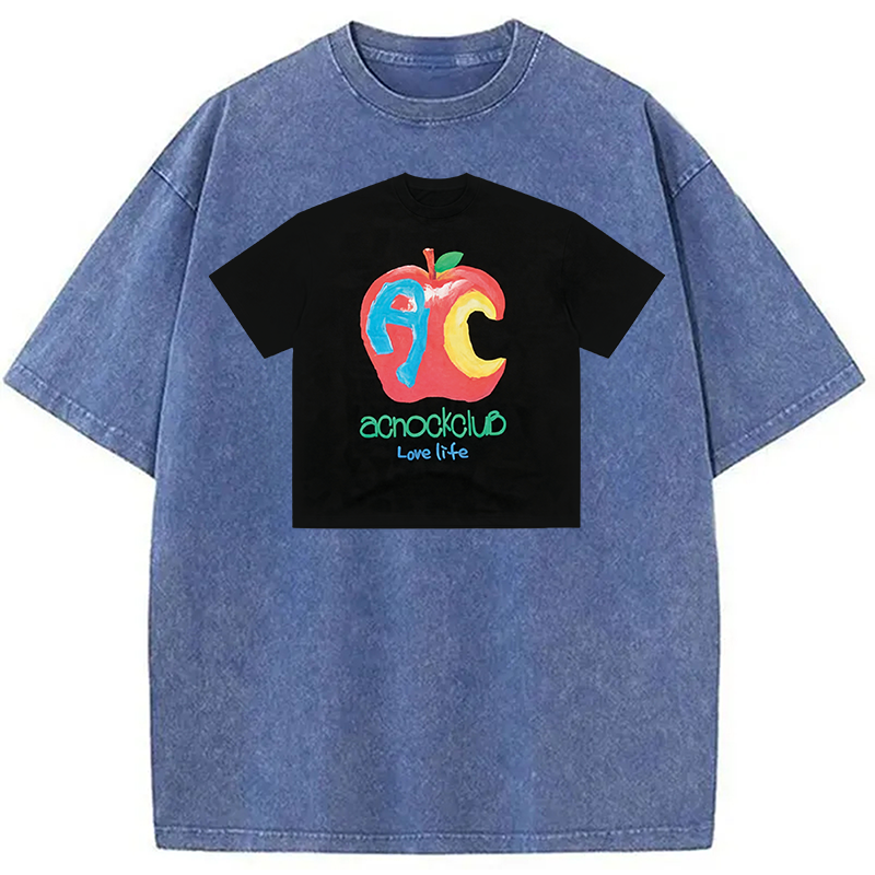 Modecanvas Apple Art Shirt Of DTG Printing Washed T-Shirt