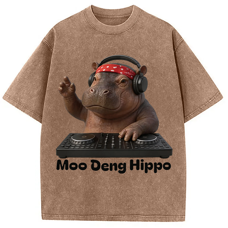 Modecanvas Moo Deng Hippo DTG Printing Washed T-Shirt