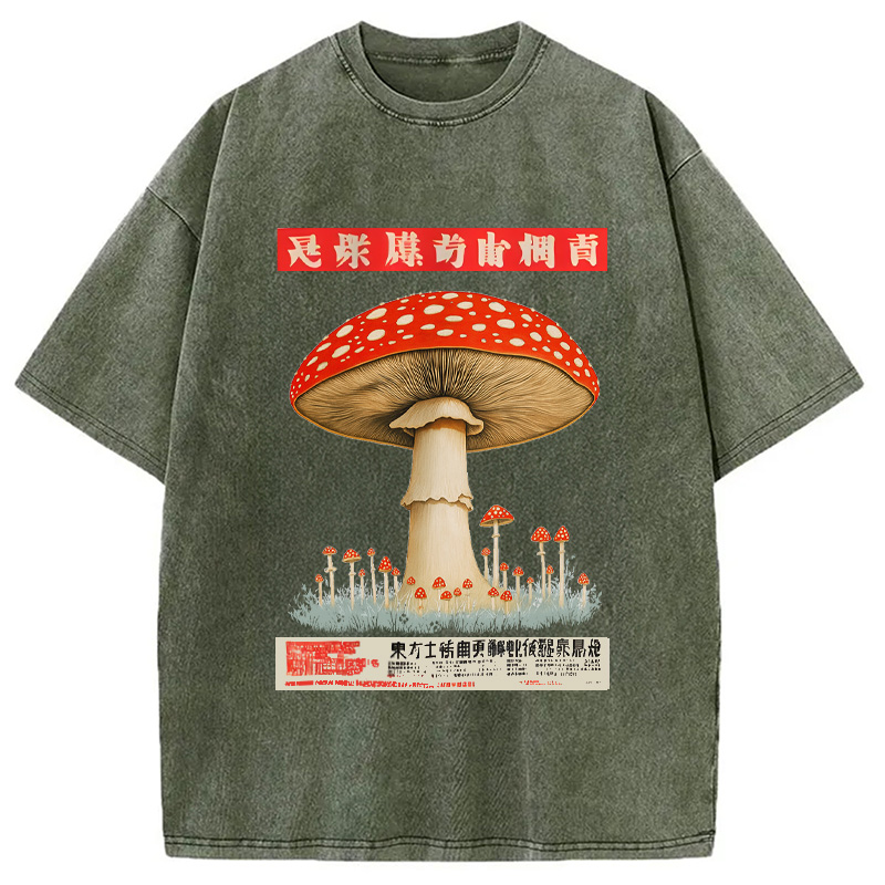 Modecanvas Psychedelic Mushroom Japanese Washed T-Shirt-modecanvas