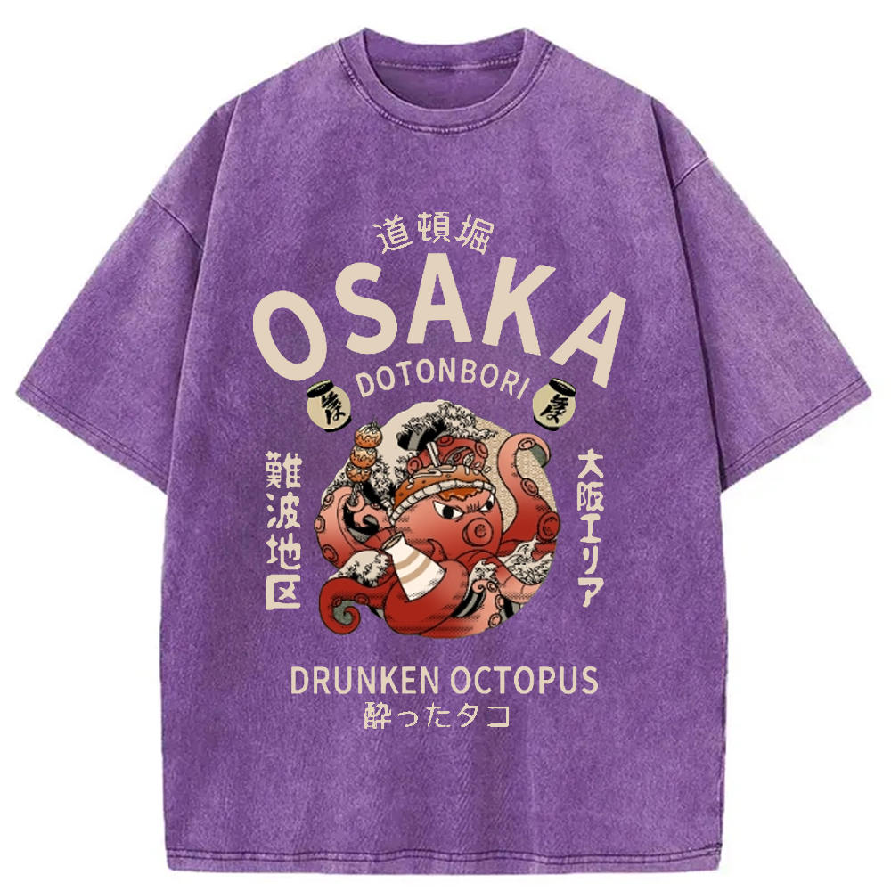 Modecanvas Osaka Dotonbori Drunken Octopus Vintage Washed T-Shirt