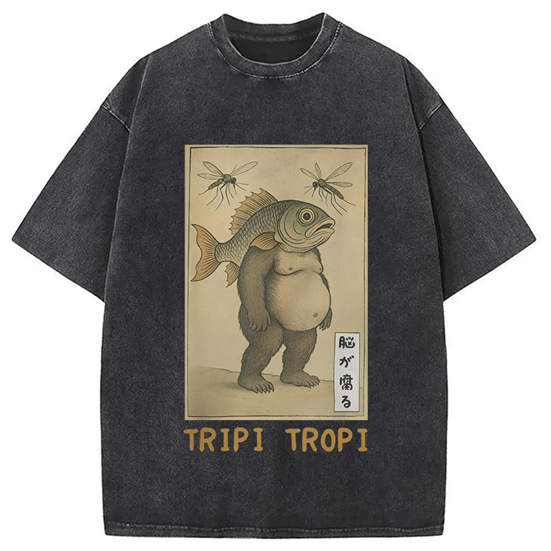 Modecanvas Tripi Tropi Frog Meme DTG Printing Washed T-Shirt