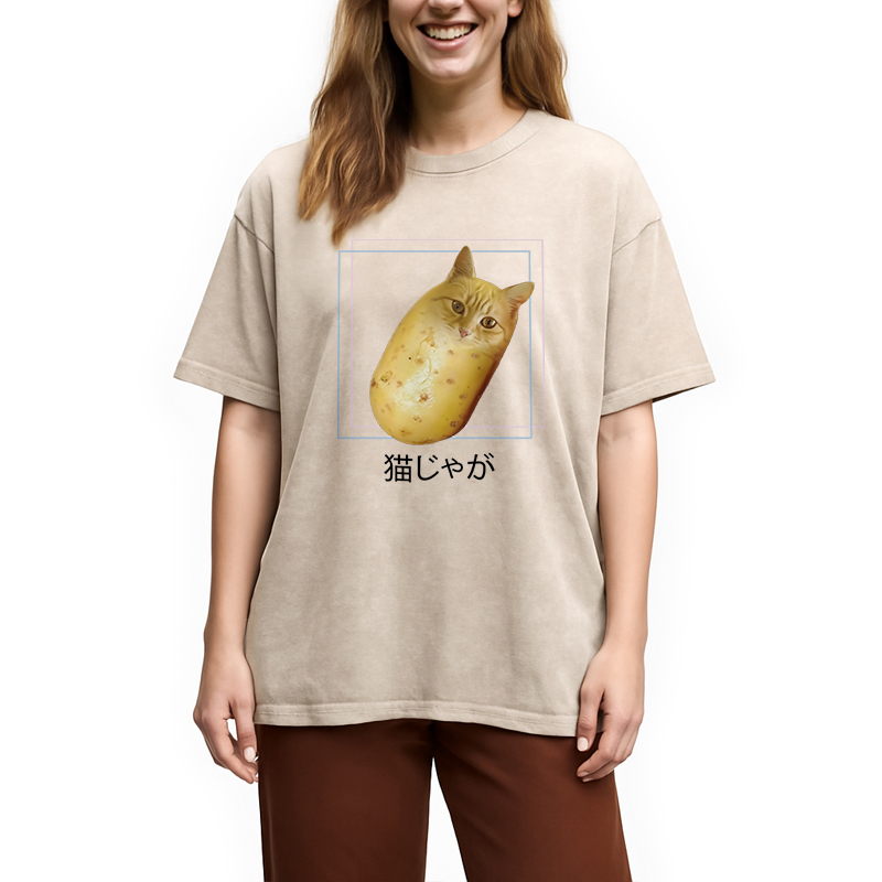 Modecanvas Silly Potato Cat Funny Meme Washed T-Shirt