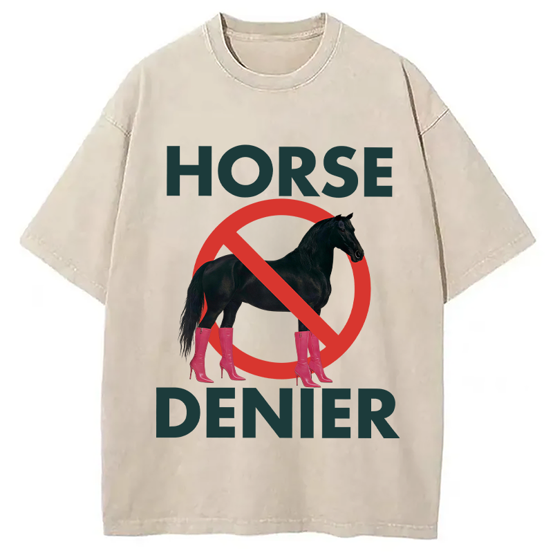 Modecanvas Funny High-Heel Noir Horse Denier DTG Printing Washed T-Shirt